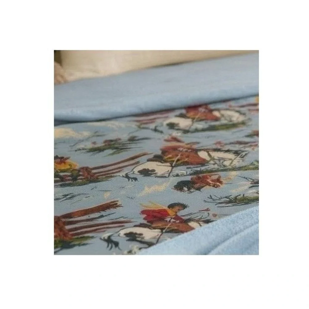 Vintage Nick & Nora Rio Grande Western Cowboy Queen Sheet Set Blue Jersey NEW